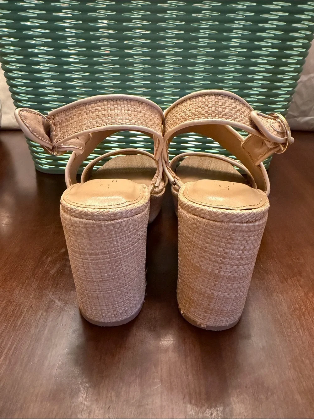 LC Lauren Conrad Jonina Women's Two Band Heeled Wedge Slingback Sandals SZ 6 M